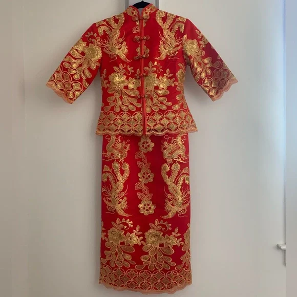 fitted lace wedding dress Asian Wedding Dress Women's Hanfu Wedding Dress Poney